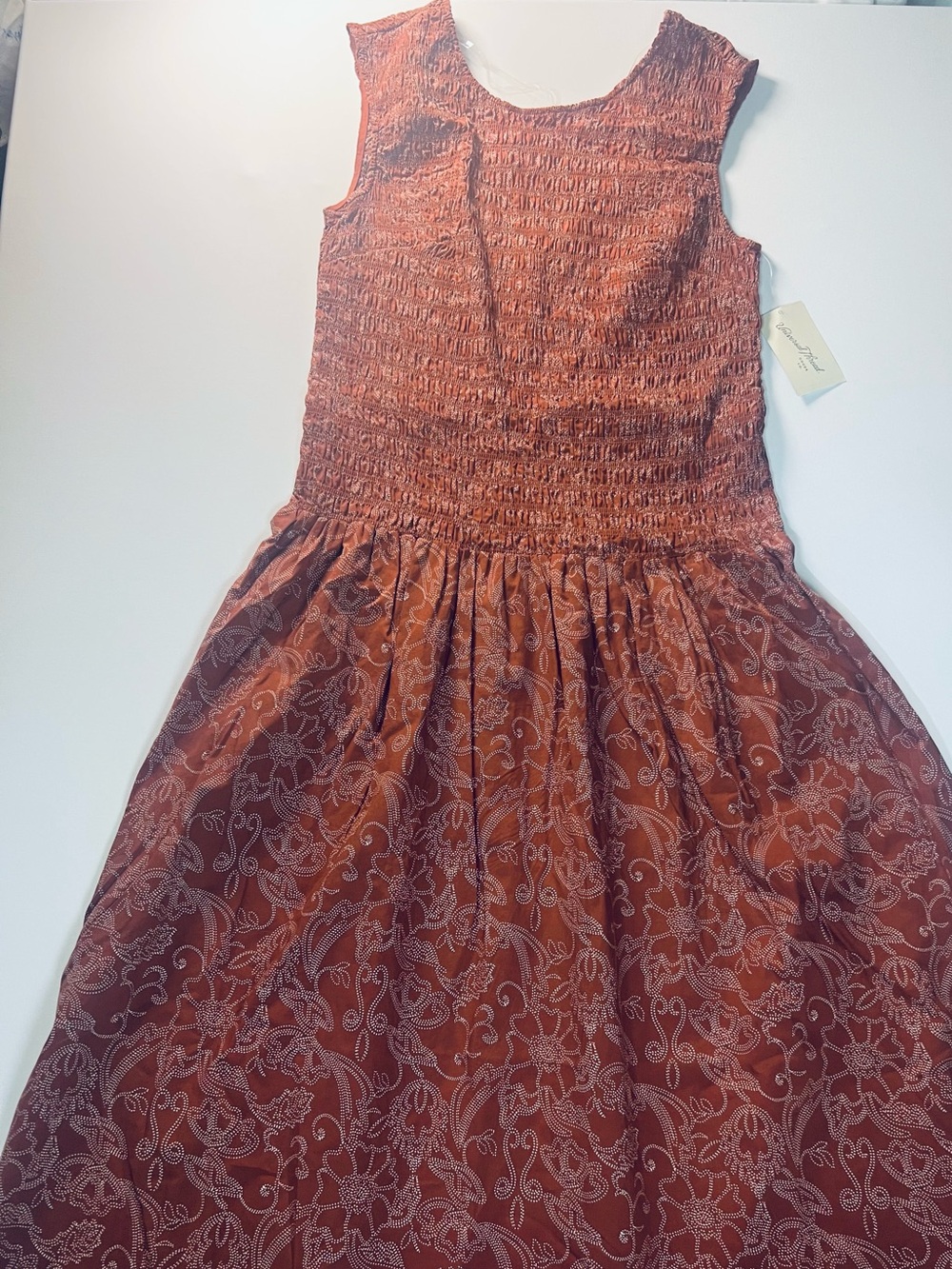 Universal Thread Rust Orange Floral Smocked Midi Dress